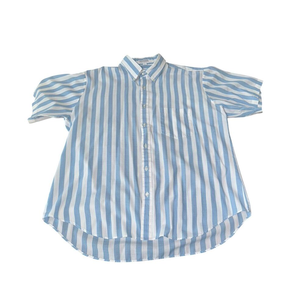 Ivy Club Striped Button Up Shirt Blue White Short Sleeve Preppy Summer READ
